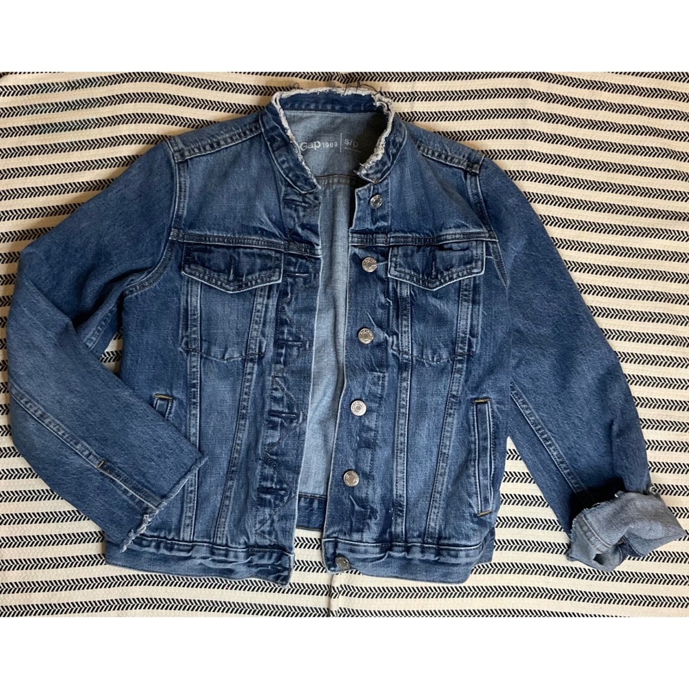 Gap 1969 Denim Jacket Distressed Collar Cuffs Blue‎ Petite Small